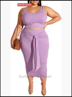 Plus Size 2 Piece Tank Top Bodycon Skirt Set Sleeveless Midi Dress